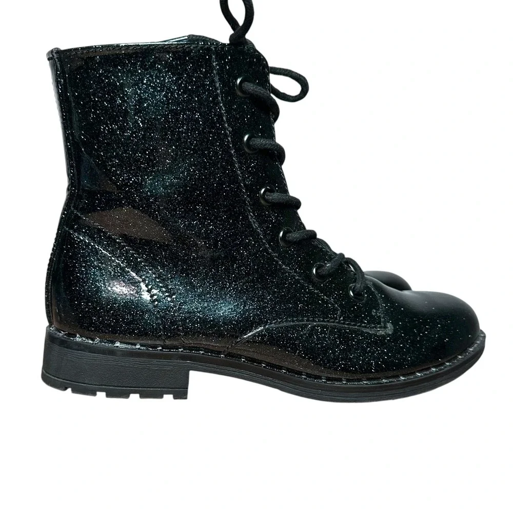 Jellypop Girls‎ Punky Black Green Glitter Patent Combat Boots Size 3M Side Zip